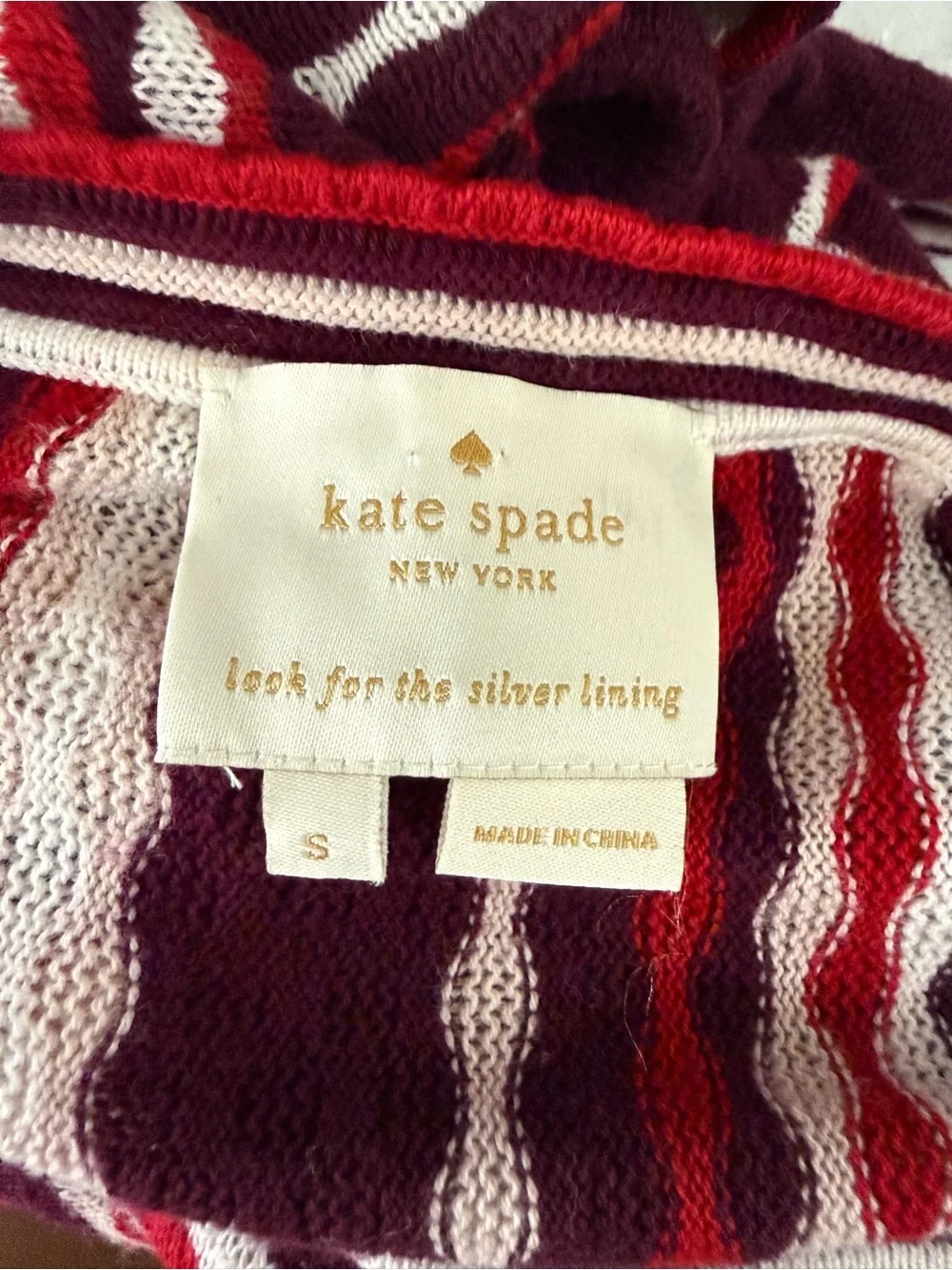KATE SPADE Burgundy, Red & White Striped Long Sleeve Knit Dress - Picture 5 of 6